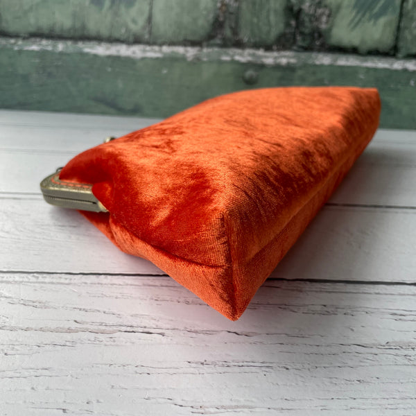 Burnt Orange Crushed Velvet 8 Sew-In Bronze Clasp Purse Frame Clutch Bag