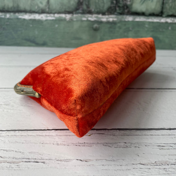 Burnt Orange Crushed Velvet 5.5 Inch Sew In Clasp Purse Frame Clutch Bag