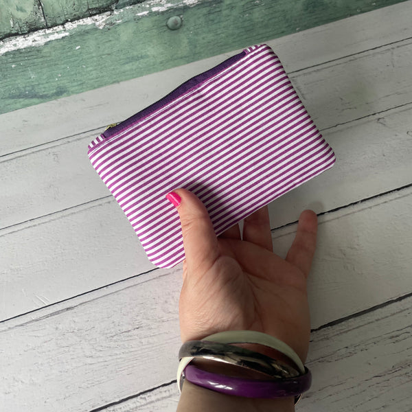Purple Stripes Cotton Coin Zipper Purse Pouch