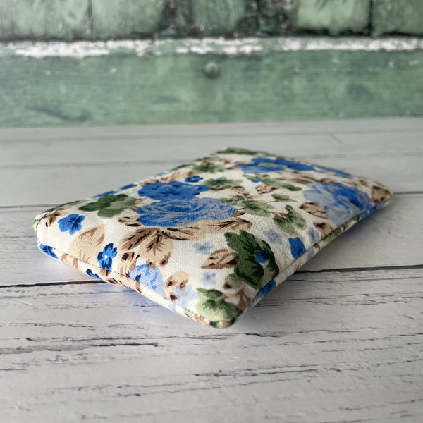Blue Roses Floral Cotton Coin Zipper Purse Pouch