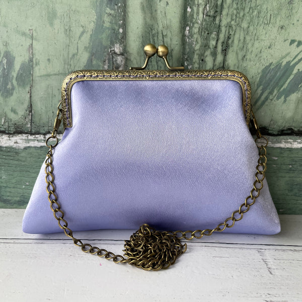 Lilac Satin 5.5 Inch Clasp Purse Frame Clutch Bag