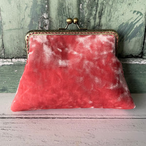 Coral Pink Crushed Ice Velvet 5.5 Inch Clasp Purse Frame Clutch Bag