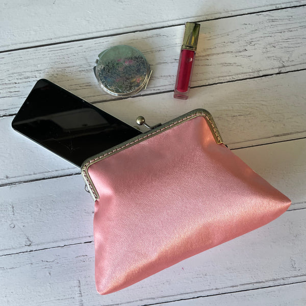 Peachy Pink Satin 5.5 Inch Clasp Purse Frame Clutch Bag