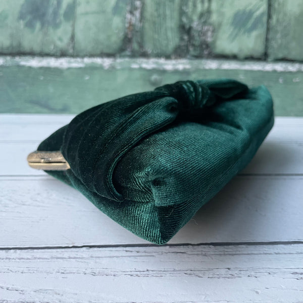 Emerald Green Knot Bow Velvet  5.5 Inch Clasp Purse Frame Clutch Bag