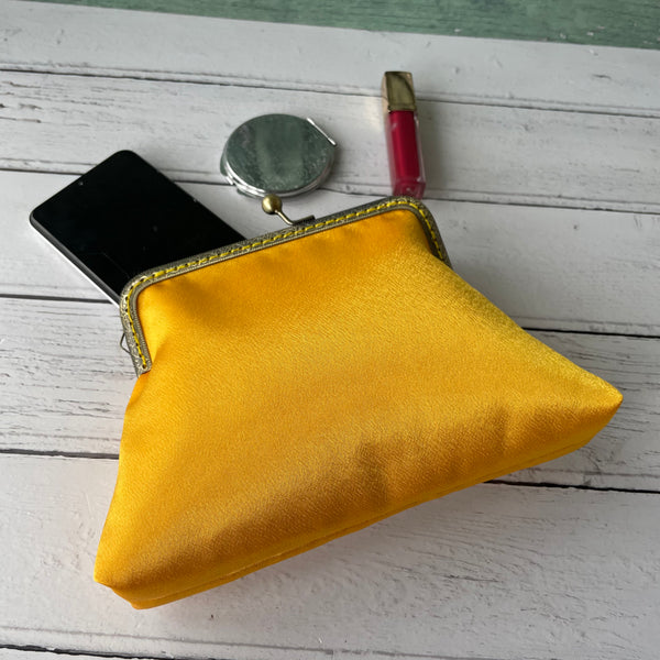 Golden Yellow Satin 5.5 Inch Clasp Purse Frame Clutch Bag