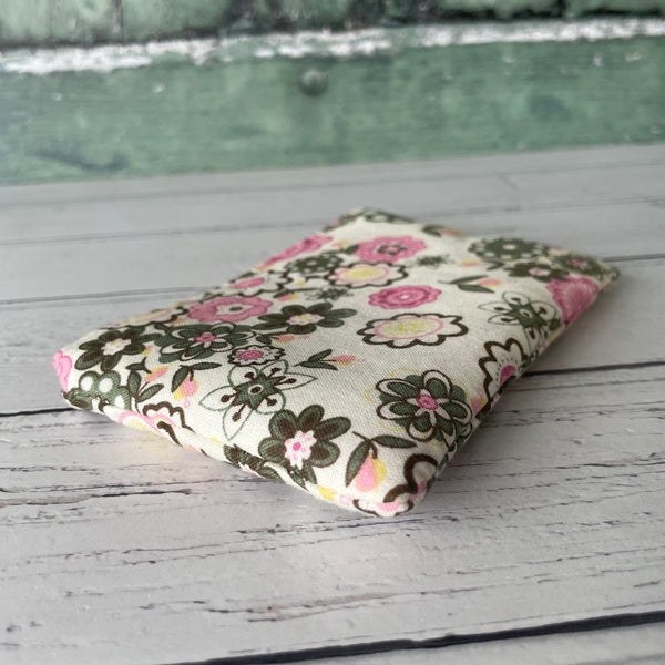 Retro Pink and Green Floral Cotton Coin Zipper Purse Pouch
