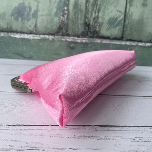 Rose Pink Satin 8 Inch Bronze Clasp Purse Frame Clutch Bag