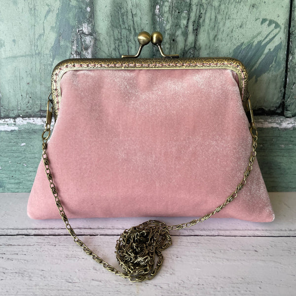 Crepe Pink Velvet 5.5 Inch Clasp Purse Frame Clutch Bag