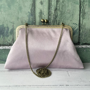 Pale Mauve Blush Satin 8 Inch Bronze Clasp Purse Frame Clutch Bag