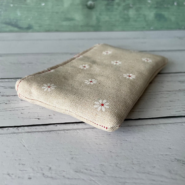 White Daisies Floral Cotton Zip Coin Purse Pouch