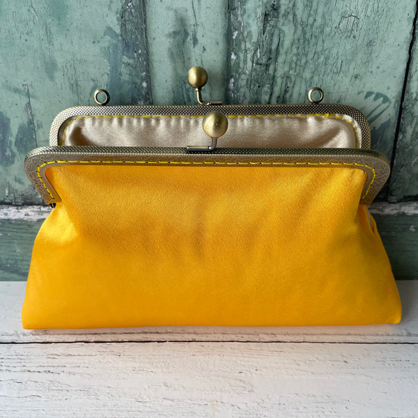 Golden Yellow Satin 8 Inch Bronze Clasp Purse Frame Clutch Bag