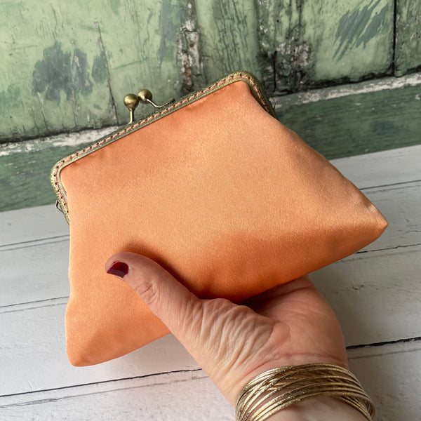 Peachy Orange Satin 5.5 Inch Clasp Purse Frame Clutch Bag