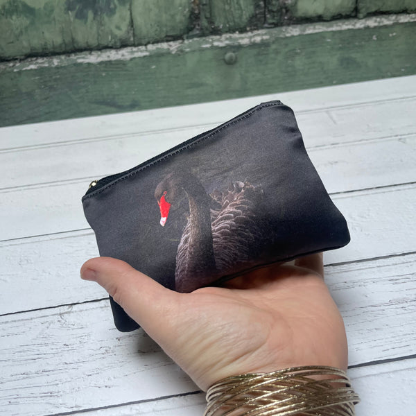 Black Swan Satin Coin Zipper Purse Pouch
