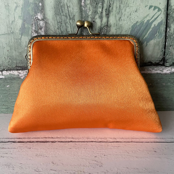 Tangerine Orange Satin 5.5 Inch Bronze Clasp Purse Frame Clutch Bag