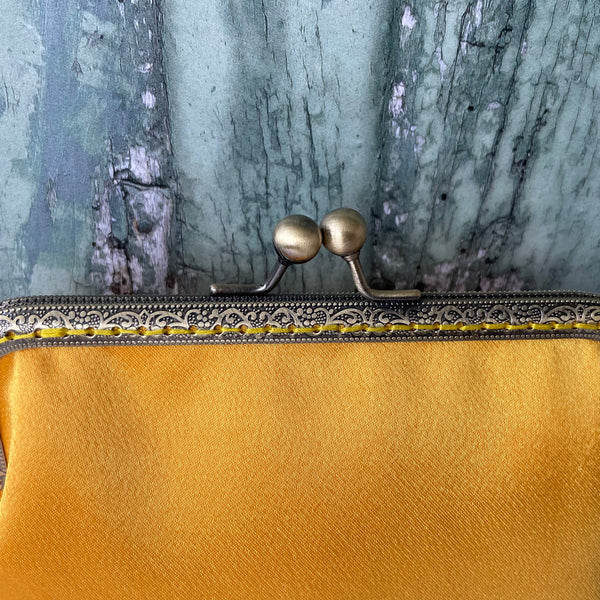 Golden Yellow Satin 5.5 Inch Clasp Purse Frame Clutch Bag