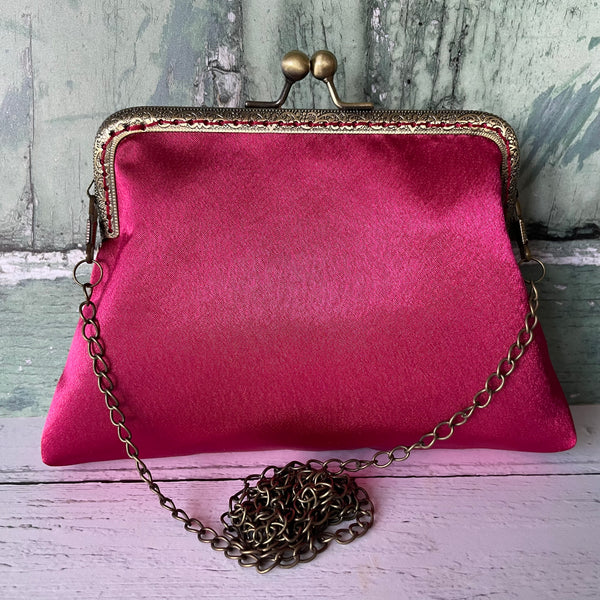 Cranberry Pink Satin 5.5 Inch Clasp Purse Frame Clutch Bag