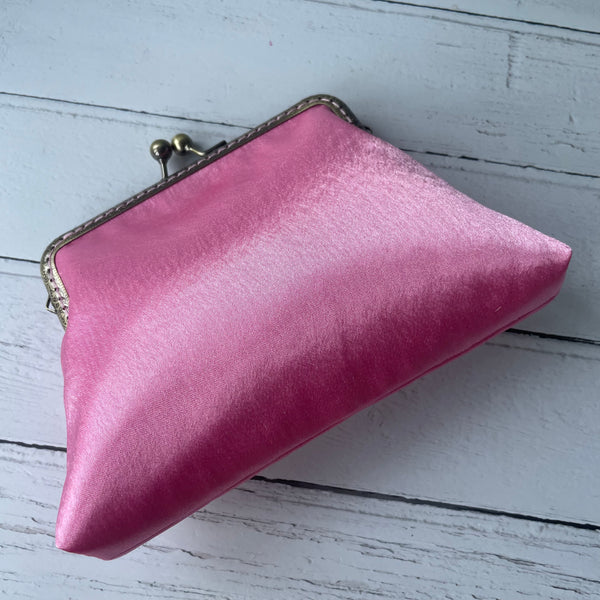 Rose Pink Satin 5.5 Inch Bronze Clasp Purse Frame Clutch Bag