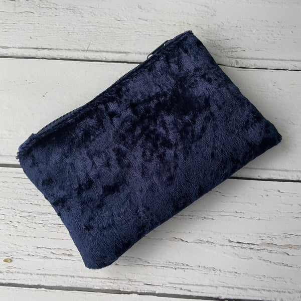Navy Blue Crushed Velvet Zip Coin Purse Pouch