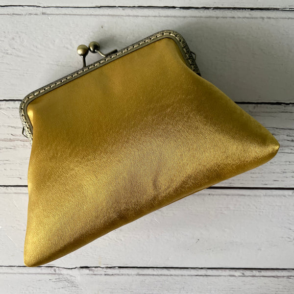 Antique Old Gold Satin 5.5 Inch Clasp Purse Frame Clutch Bag