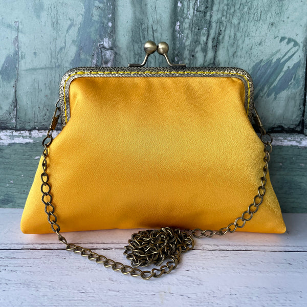 Golden Yellow Satin 5.5 Inch Clasp Purse Frame Clutch Bag