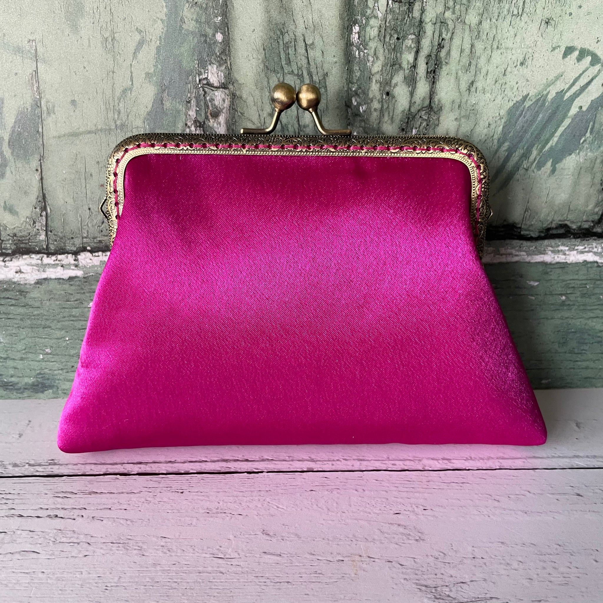 Fuchsia Pink Satin 5.5 Inch Clasp Purse Frame Clutch Bag