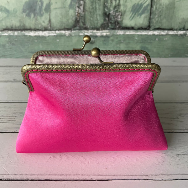 Hot Pink Satin 5.5 Clasp Purse Frame Clutch Bag