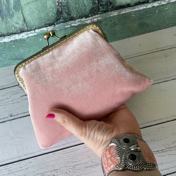 Crepe Pink Velvet 5.5 Inch Clasp Purse Frame Clutch Bag