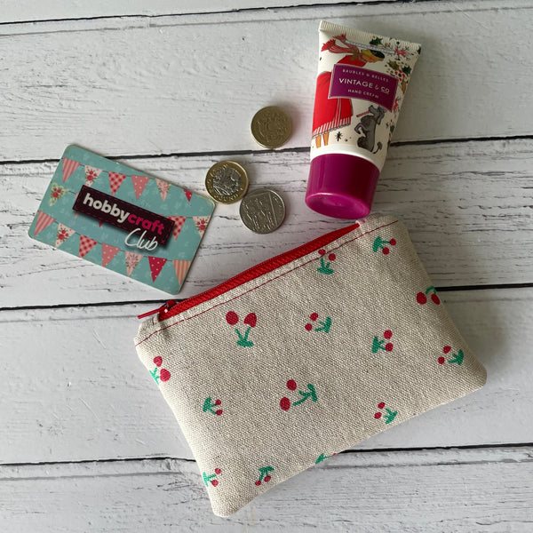 Red Cherries Cotton Zip Coin Purse Pouch