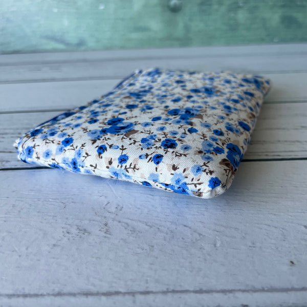 Blue Roses Ditzy Floral Cotton Coin Zipper Purse Pouch