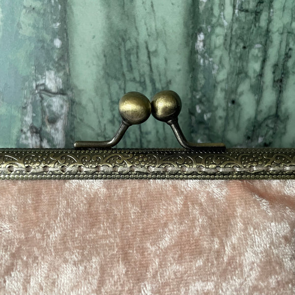 Light Peach Crushed Velvet 5.5 Inch Clasp Purse Frame Clutch Bag