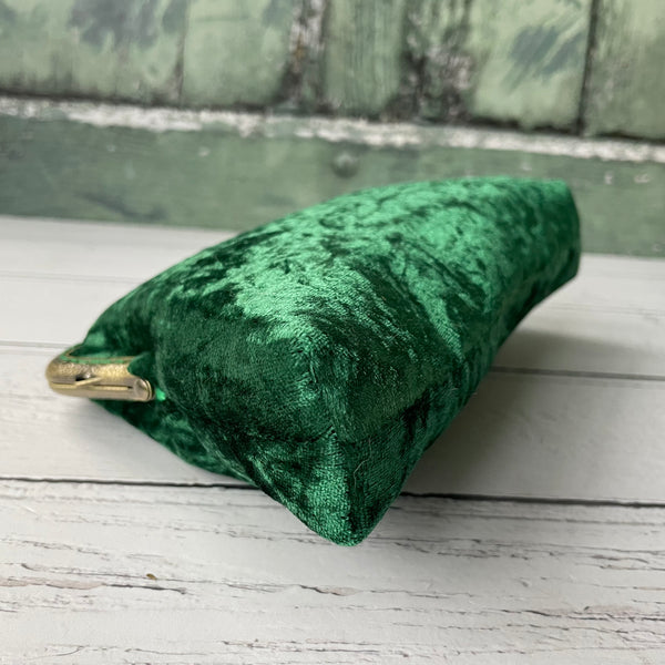 Jewel Green Crushed Velvet 5.5 Inch Clasp Purse Frame Clutch Bag