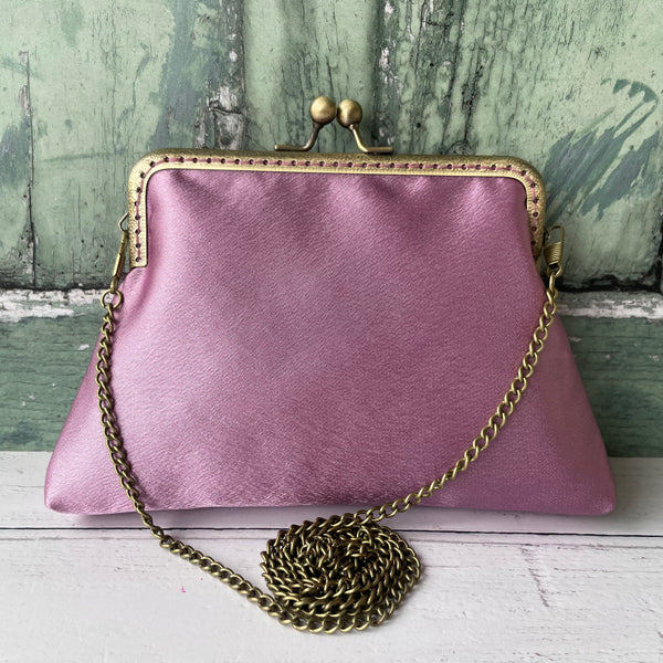 Antique Dusty Pink Satin 5.5 Inch Clasp Purse Frame Clutch Bag
