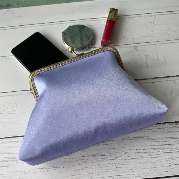 Lilac Satin 5.5 Inch Clasp Purse Frame Clutch Bag