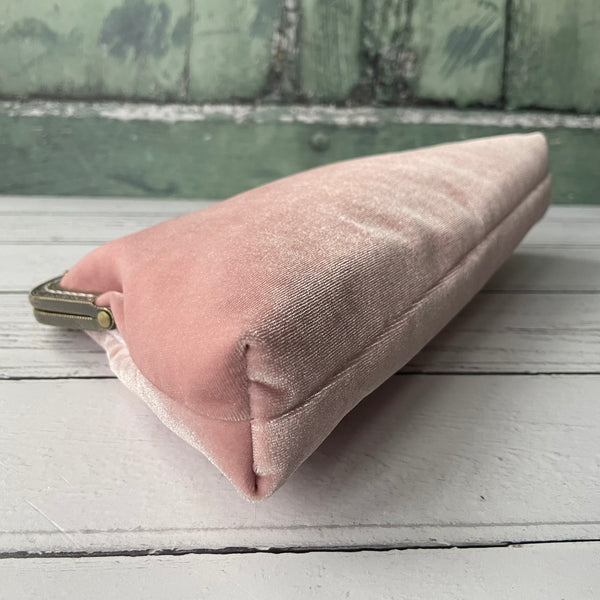 Crepe Pink Velvet 8 Inch Bronze Clasp Purse Frame Clutch Bag