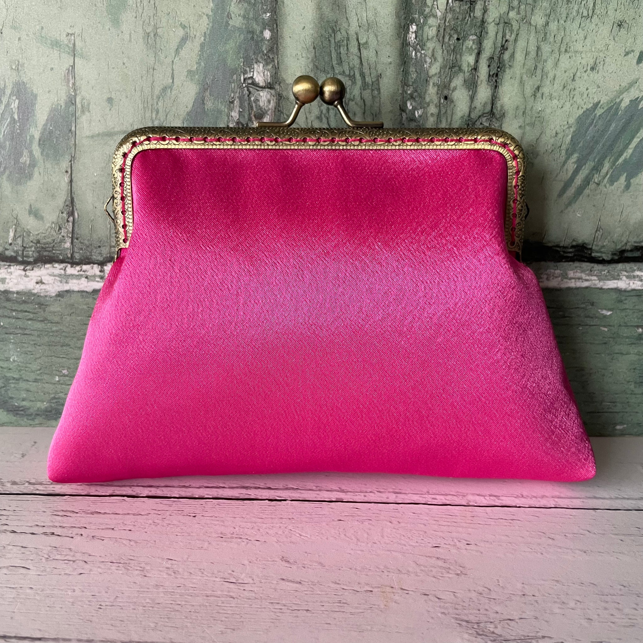 Hot Pink Satin 5.5 Clasp Purse Frame Clutch Bag