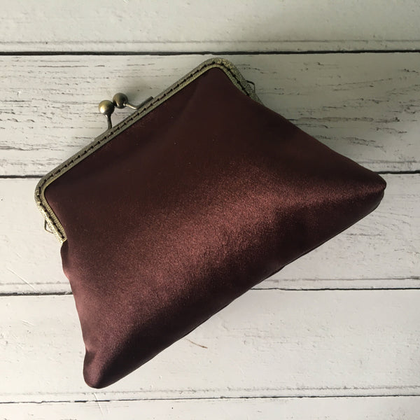 Chocolate Brown Satin 5.5 Inch Clasp Purse Frame Clutch Bag