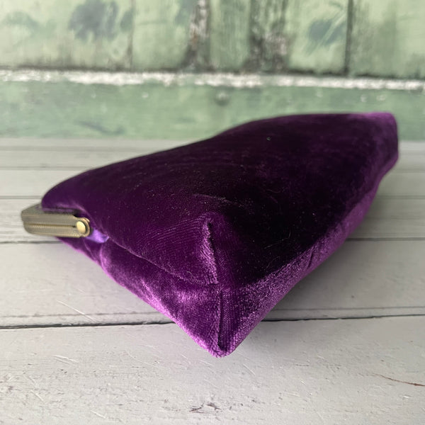 Purple Velvet 8 Inch Bronze Clasp Purse Frame Clutch Bag
