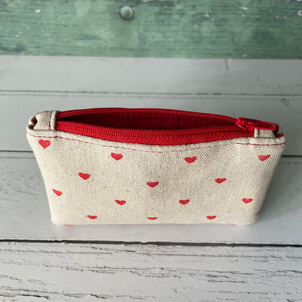 Red Hearts Cotton Zip Coin Purse Pouch
