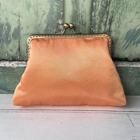 Peachy Orange Satin 5.5 Inch Clasp Purse Frame Clutch Bag