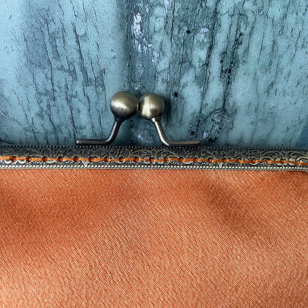 Tangerine Orange Satin 5.5 Inch Bronze Clasp Purse Frame Clutch Bag