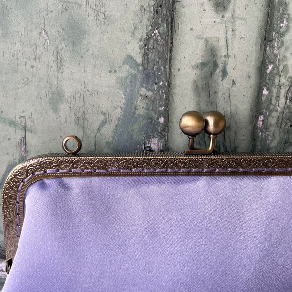 Lilac Satin 8 Sew-In Bronze Clasp Purse Frame Clutch Bag