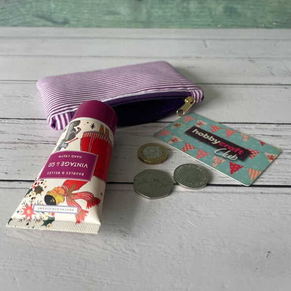 Purple Stripes Cotton Coin Zipper Purse Pouch