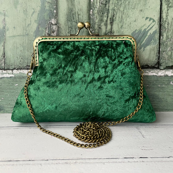 Jewel Green Crushed Velvet 5.5 Inch Clasp Purse Frame Clutch Bag