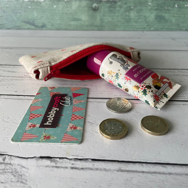 Red Hearts Cotton Zip Coin Purse Pouch