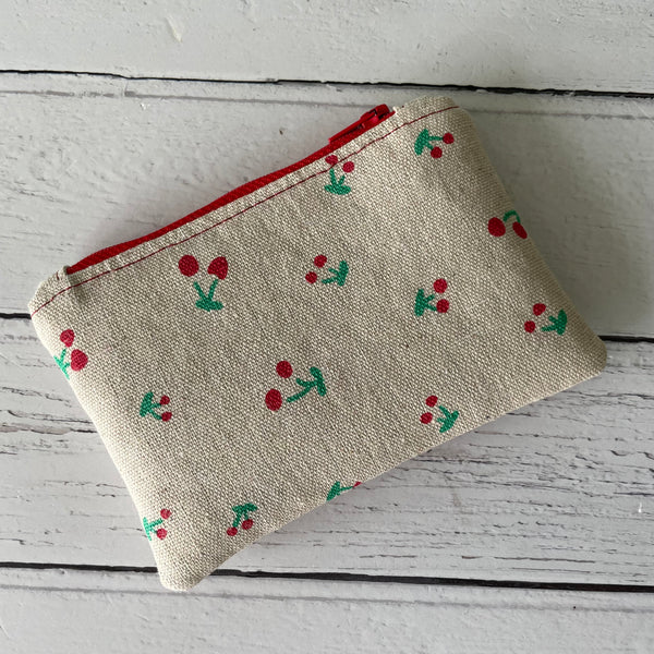 Red Cherries Cotton Zip Coin Purse Pouch