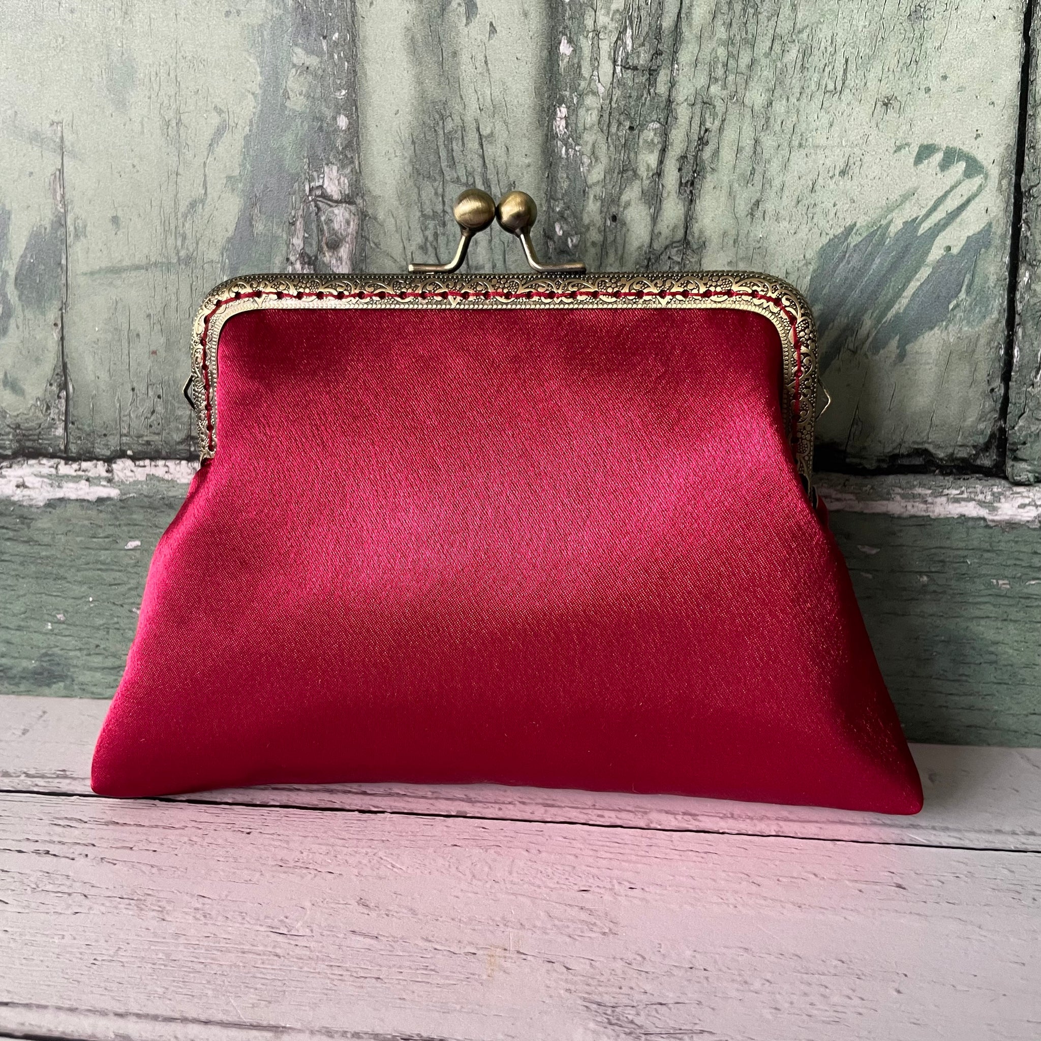 Cherry Red Satin 5.5 Inch Sew In Frame Clutch Bag
