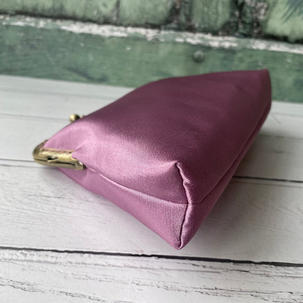 Antique Dusty Pink Satin 5.5 Inch Clasp Purse Frame Clutch Bag