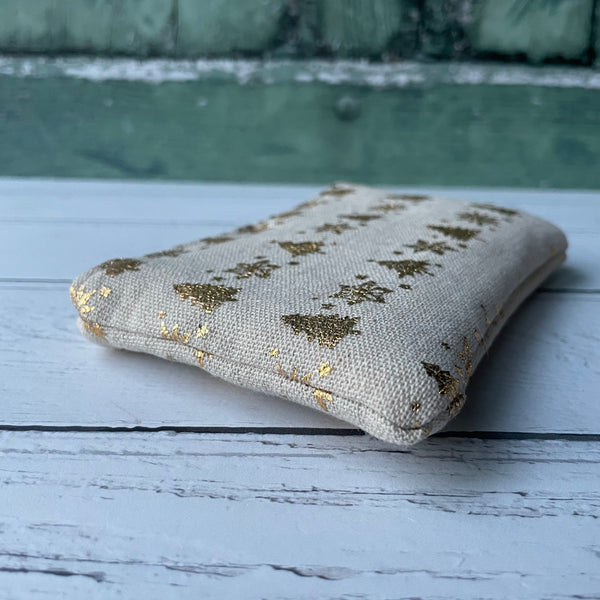 Gold Christmas Trees and Snowflakes Beige Cotton Zip Coin Purse Pouch