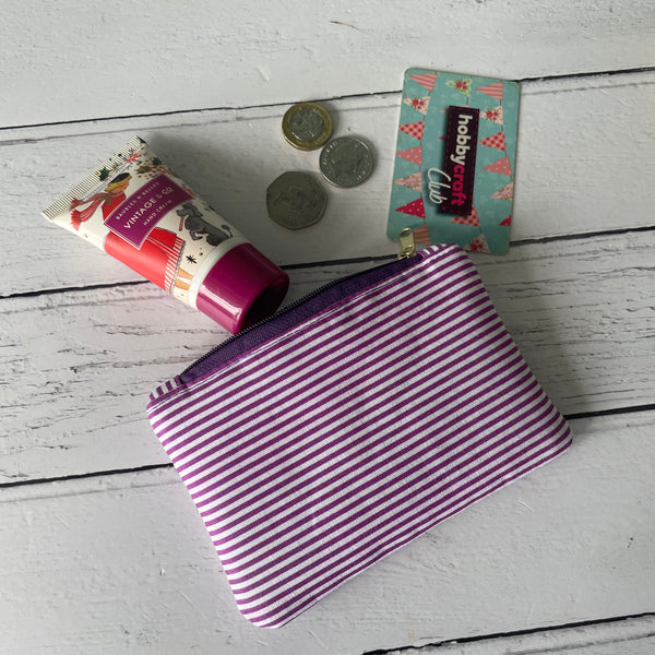 Purple Stripes Cotton Coin Zipper Purse Pouch