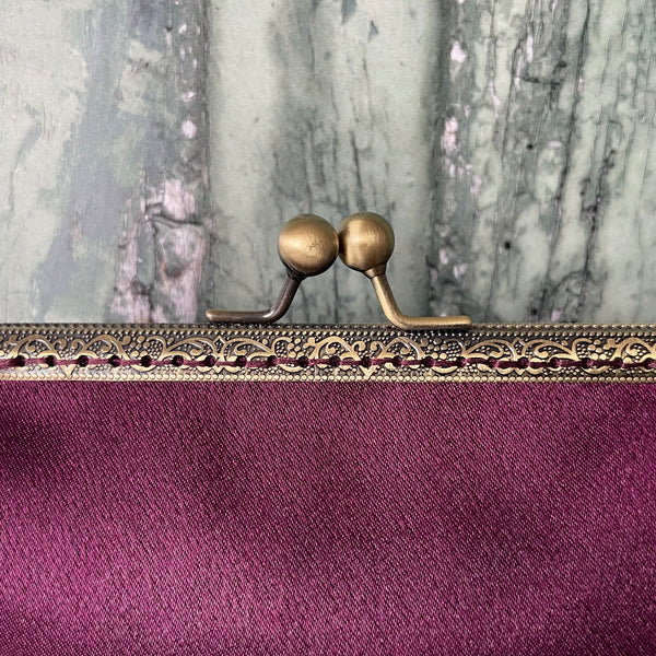 Aubergine Plum Satin 5.5 Clasp Purse Frame Clutch Bag